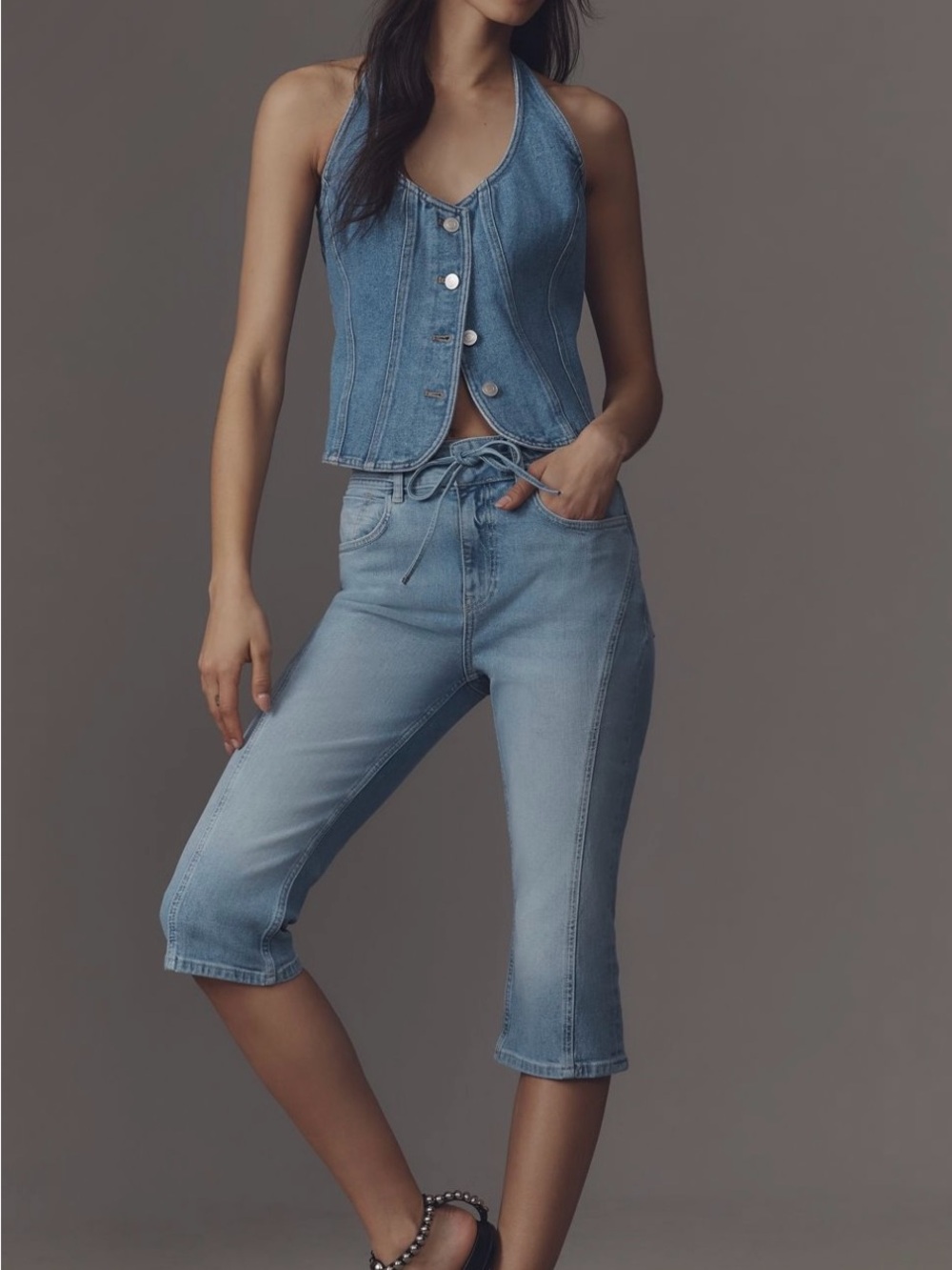 Pilcro/Anthropologie - High-Rise Tie-Belt Capri Jeans -Light Wash- 25 Tall-NWT